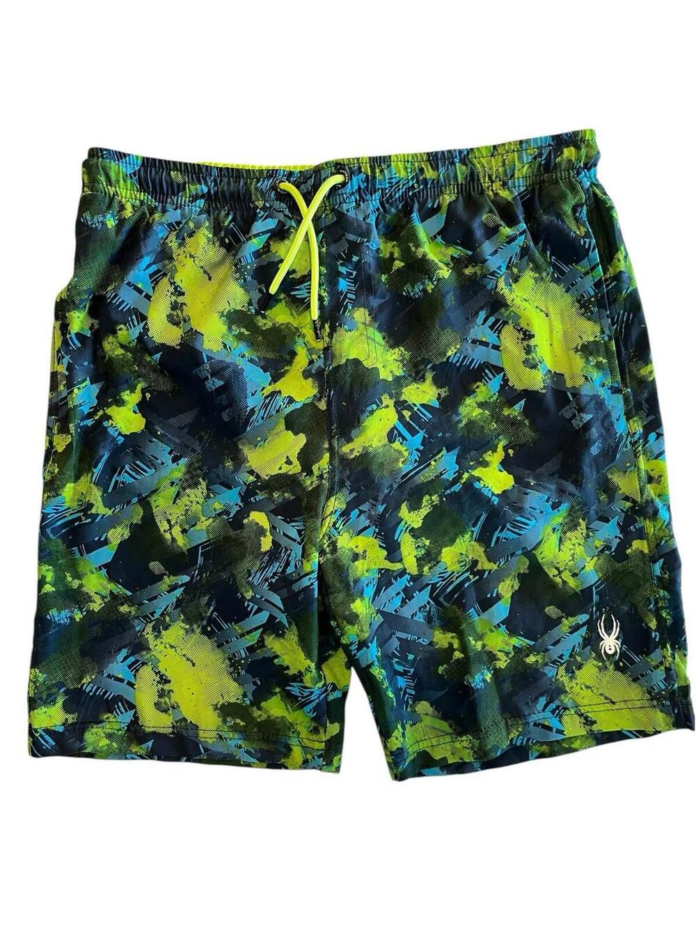Spyder Swim Surf Sand Lined Swim Trunks Sz XLarge (18-20) Green Blue Youth